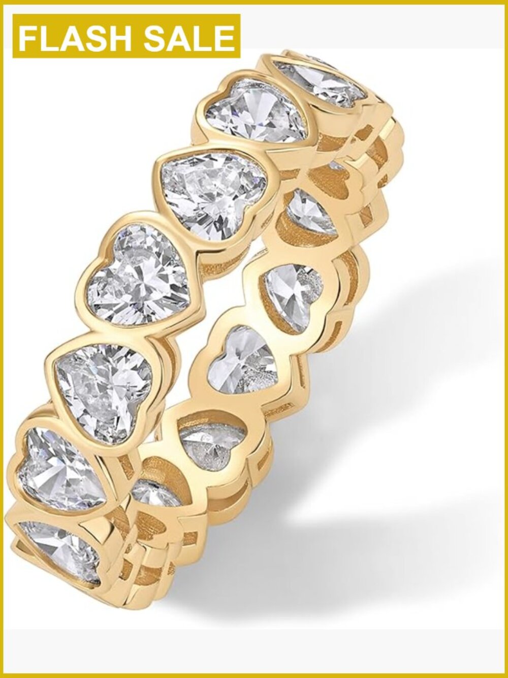 14K Gold Plated Cubic Zirconia Heart Eternity Ring Stackable Wedding Band